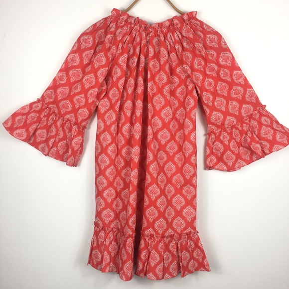 Mud Pie Cover Up Dress Red Paisley Bell Sleeve - Picture 8 of 8